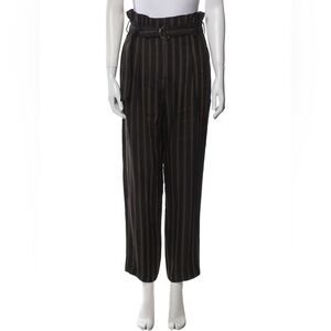 3.1 Phillip Lim black brown stripe paperbag high waist belted wide leg pants 10